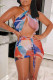 Watermelon Red Fashion Sexy Print Hollowed Out Halter Sleeveless Dress