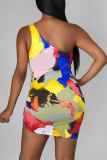 Pink Sexy Print Hollowed Out Pencil Skirt Dresses