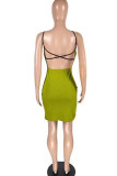 Red Sexy Solid Patchwork Frenulum Asymmetrical Pencil Skirt Dresses