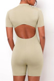 White Sexy Casual Solid Backless Zipper Collar Skinny Romper