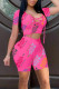 Pink Casual Print Patchwork Frenulum O Neck Short Sleeve Two Pieces