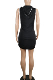 Black Casual Solid Split Joint Asymmetrical U Neck Irregular Dress Dresses