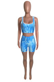 Rose Red Fashion Casual Print Vests U Neck Sleeveless Two Pieces