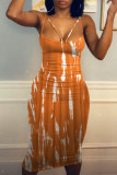 Red Fashion Sexy Print Backless Spaghetti Strap Sleeveless Dress