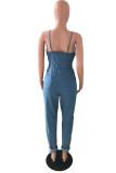 Blue Fashion Sexy Solid Backless Spaghetti Strap Skinny Jumpsuits