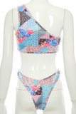 Multicolor Sexy Plaid Print Patchwork Swimwears