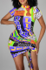 Purple Sexy Print Patchwork O Neck Irregular Dress Dresses