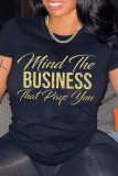 Black Fashion Casual Letter Print Basic O Neck T-Shirts