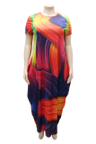 Red Casual Print Split Joint O Neck Straight Plus Size Dresses