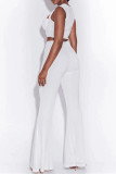 White Sexy Casual Solid Patchwork Square Collar Sleeveless Two Pieces