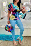 Black Fashion Casual Print Basic O Neck T-Shirts