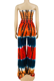 Red Sexy Patchwork Tie-dye Strapless Loose Jumpsuits