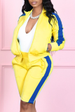 Red Sportswear Color Block Patchwork Turndown Collar Long Sleeve Two Pieces