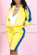 Yellow Sportswear Color Block Patchwork Turndown Collar Long Sleeve Two Pieces