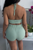 Apricot Casual Solid Patchwork Frenulum Halter Sleeveless Two Pieces