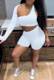 Pink Casual Solid Hollowed Out One Shoulder Long Sleeve Two Pieces