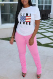 White Fashion Casual Print Basic O Neck T-Shirts
