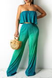 Blue Sexy Gradual Change Patchwork Strapless Sleeveless Two Pieces