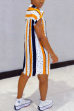 Blue Fashion Sexy Striped Short Sleeve Shirt Dress
