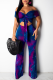 Purple Casual Print Draw String V Neck Short Sleeve Two Pieces