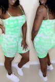Pink Sexy Patchwork Tie-dye Spaghetti Strap Skinny Rompers