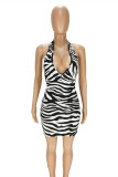 Black Fashion Sexy Print Backless Halter Sleeveless Dress