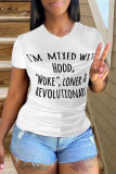 White Fashion Casual Letter Print Basic O Neck T-Shirts
