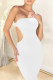 White Sexy Solid Hollowed Out Patchwork Oblique Collar Pencil Skirt Dresses