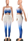 Yellow Casual Gradual Change Patchwork Spaghetti Strap Sleeveless Two Pieces