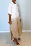 Yellow Casual Patchwork Patchwork Turndown Collar Irregular Dress Dresses