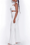 White Sexy Casual Solid Patchwork Square Collar Sleeveless Two Pieces