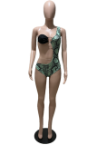 Green Sexy Print Hollowed Out Patchwork Swimwears