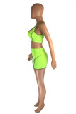 Green Casual Sportswear Solid Backless U Neck Sleeveless Two Pieces
