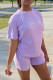 Purple Fashion Casual Print Basic O Neck Short Sleeve Two Pieces
