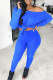 Blue Fashion Casual Solid Basic Oblique Collar Long Sleeve Two Pieces