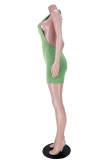 Green Fashion Sexy Solid Backless O Neck Sleeveless Dress