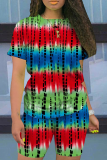Red Casual Print Patchwork O Neck Short Sleeve Two Pieces