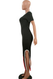 Purple Casual Solid Patchwork O Neck Irregular Dress Dresses