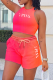 Pink Casual Print Letter O Neck Sleeveless Two Pieces