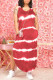 Red Fashion Casual Print Slit O Neck Sleeveless Dress