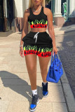 Black Fashion Casual Print Vests O Neck Sleeveless Two Pieces