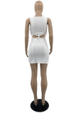 White Fashion Casual Solid Hollowed Out O Neck Vest Dress