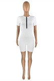 White Sexy Casual Solid Backless Zipper Collar Skinny Romper