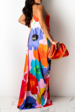 Red Casual Print Patchwork Spaghetti Strap Straight Dresses