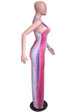 Colour Sexy Print Patchwork Halter Pencil Skirt Dresses