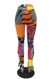 Purple Fashion Casual Print Patchwork Regular High Waist Trousers