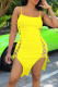 Yellow Sexy Solid Patchwork Frenulum Spaghetti Strap Pencil Skirt Dresses