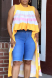 Yellow Casual Striped Patchwork Half A Turtleneck Tops