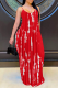 Red Casual Print Patchwork Spaghetti Strap Straight Dresses