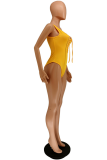 Orange Sexy Solid Hollowed Out Draw String Swimwears